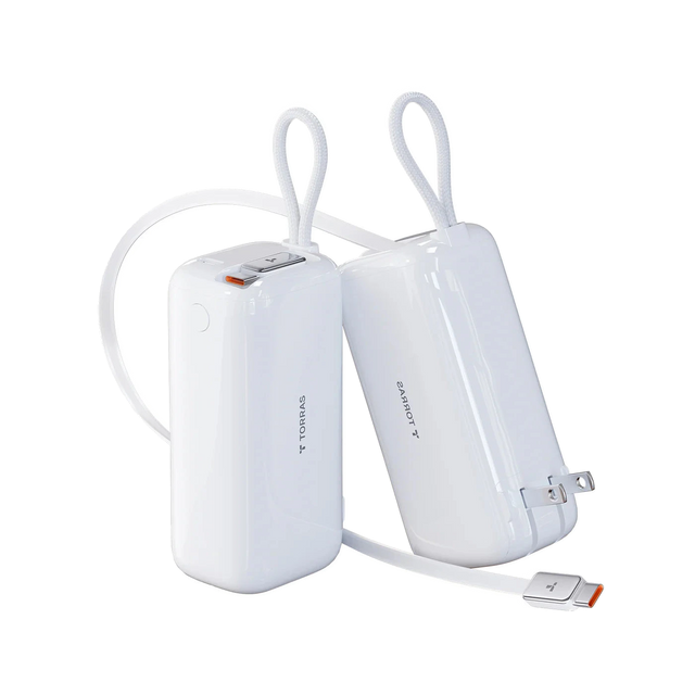 TORRAS EasyGo Pro 3-in-1 Power Bank with 45W fast charging, 10000mAh capacity, and built-in retractable cable