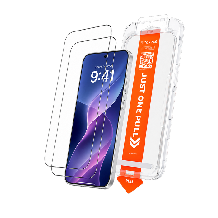 HD Shield Ultra sheets with the one-pull installation tray beside a Samsung Galaxy