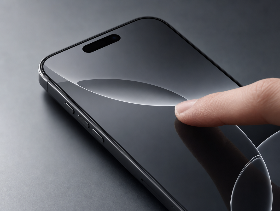 Fingertip gliding on the silky anti-fingerprint SunView AR glass