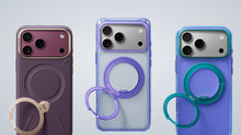Three TORRAS Ostand cases on iPhone 18 Pro models, each with an open cutout and raised lip around the camera plateau
