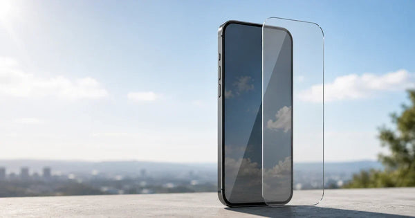 Bare phone screen compared with a clear anti-reflective tempered-glass layer