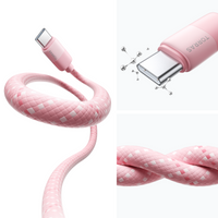 Close-up of the pink braided TORRAS NeoCable 60W USB-C connector and woven cable texture
