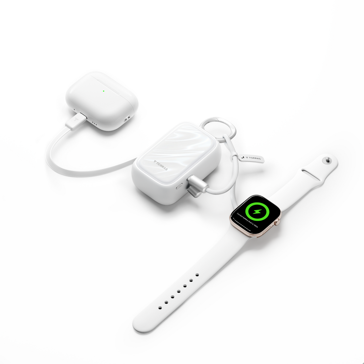 PearlGo 10K power bank with cable lanyard and wearable accessories