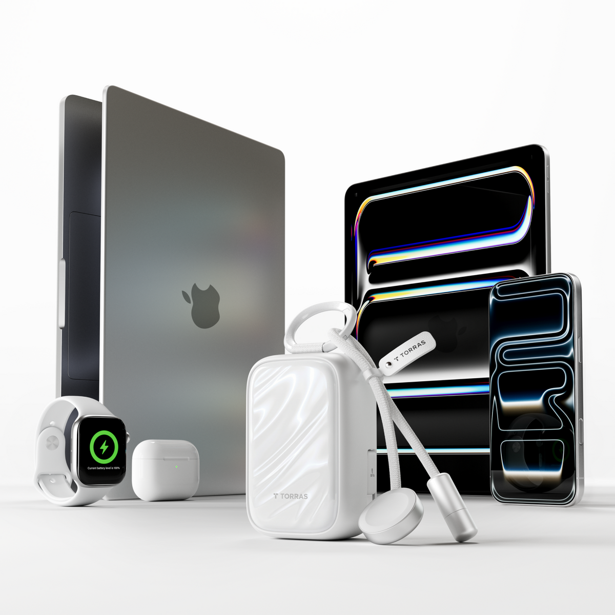 PearlGo 10K power bank with phone tablet laptop and accessories
