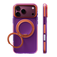 Purple Ostand Hue case with an orange ring stand on iPhone 18 Pro Max, back and side views