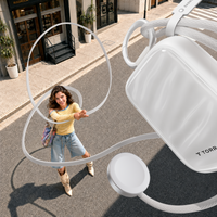 Woman using a white PearlGo 10K power bank outdoors