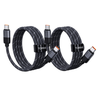 Two black braided TORRAS NeoCable 60W USB-C to USB-C cables, each coiled with its hook-and-loop strap