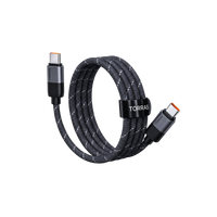 Black braided TORRAS NeoCable 60W USB-C to USB-C cable coiled with its hook-and-loop cable strap