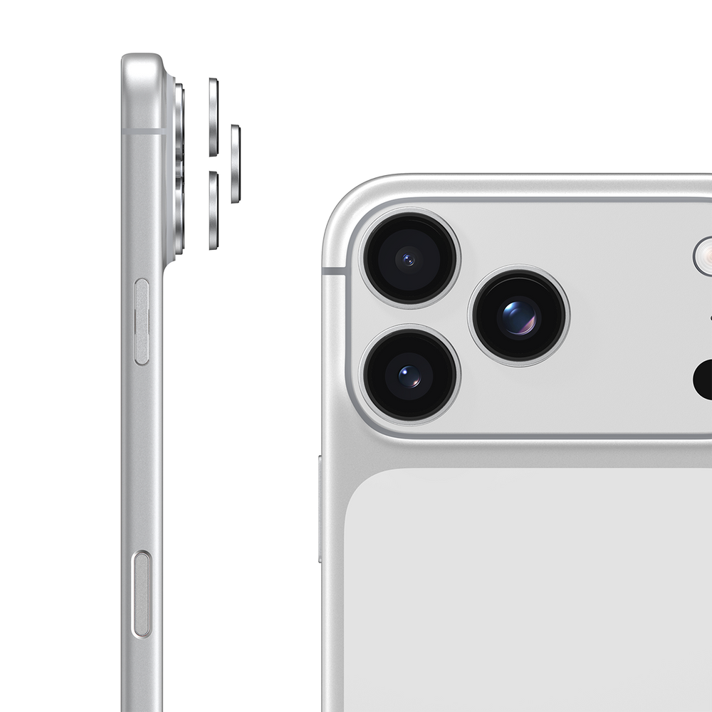 Side and back views of a phone's camera plateau with the individual metal lens rings shown lifted away from it