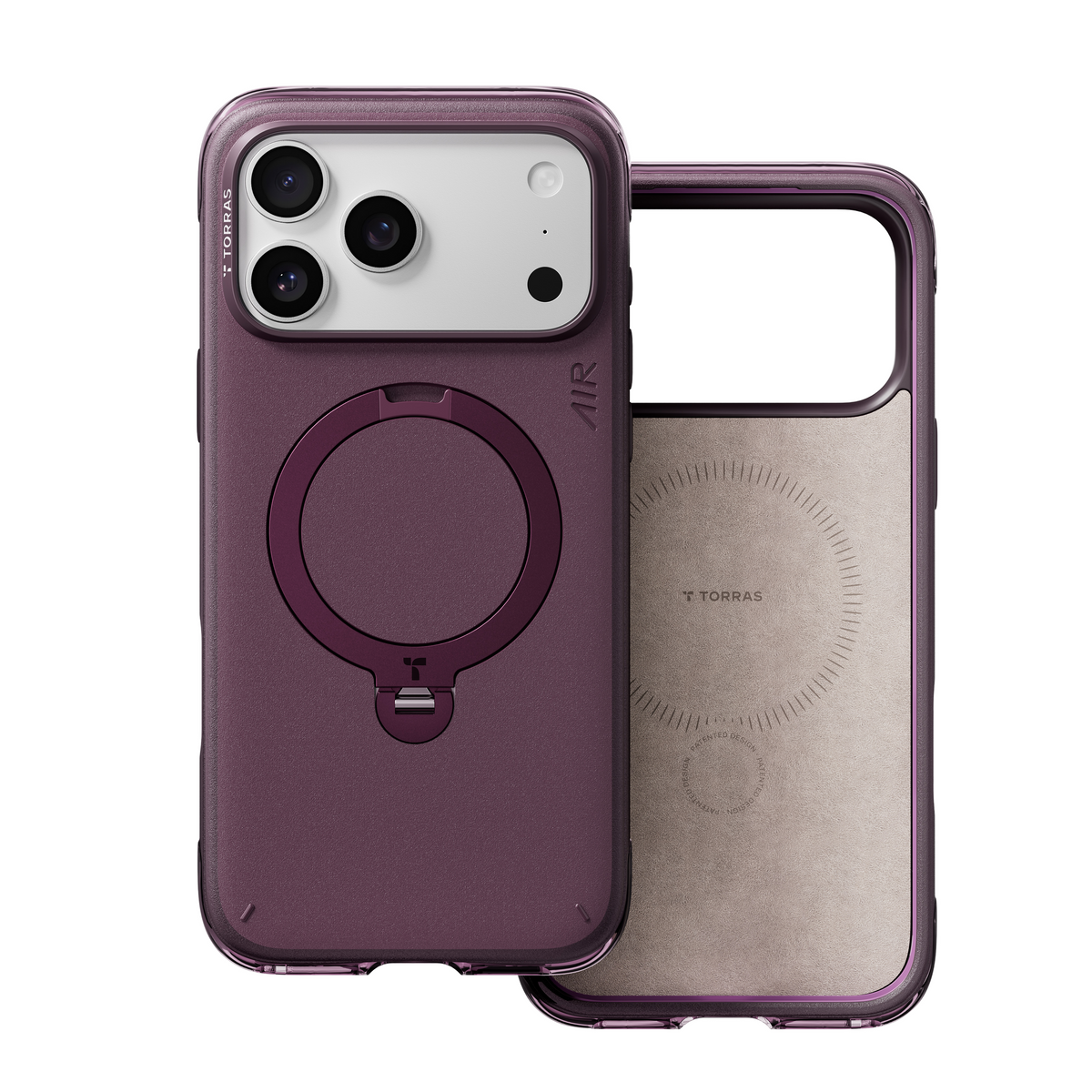 TORRAS Ostand Q3 Air Essential case for iPhone 18 Pro Max Q3 Air in plum with its lined interior and magnet ring