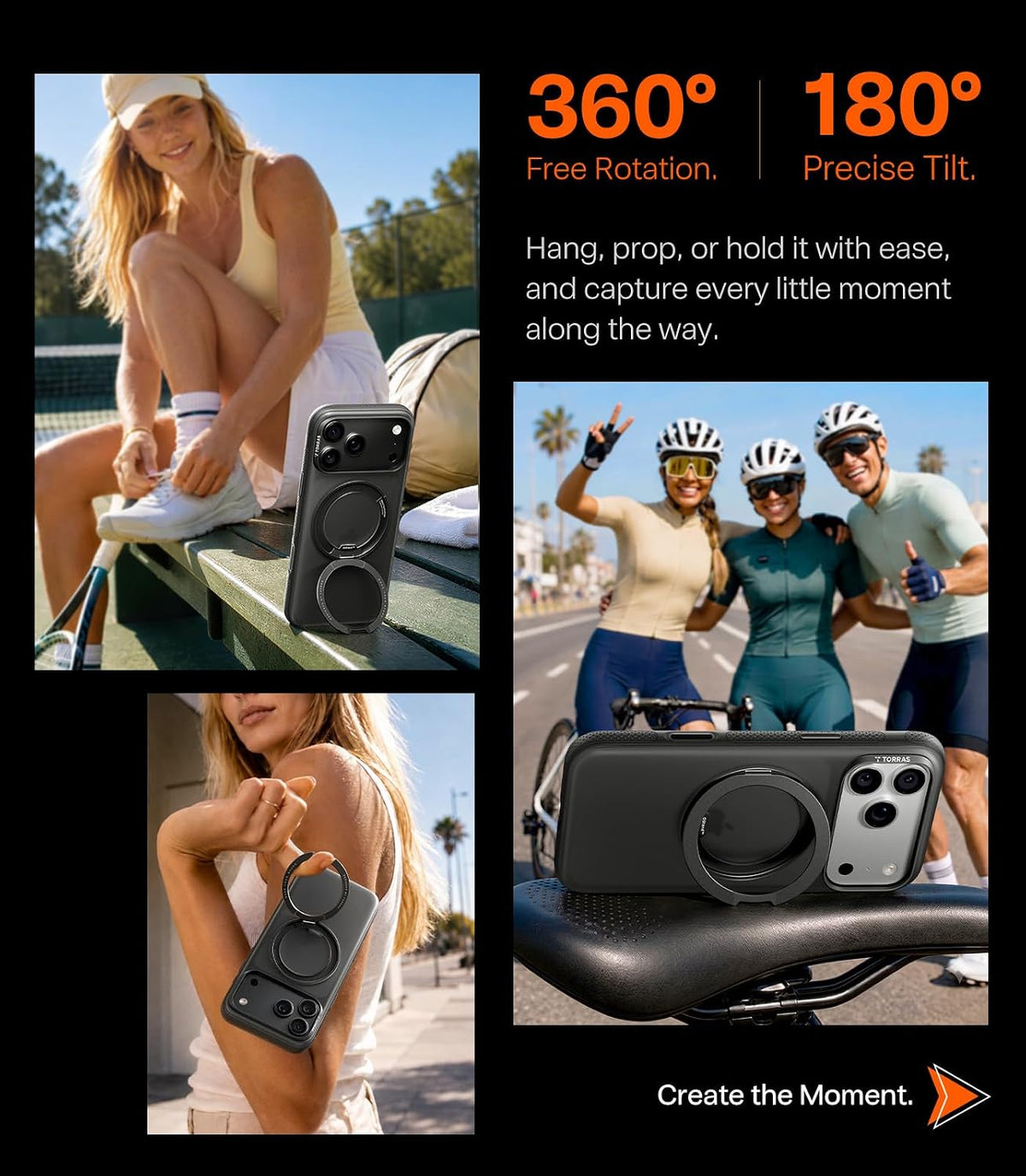 Ostand O3 Fitness 360° Magnetic Stand Case – People using the stand case during sports and cycling: 360° rotation, 180° tilt