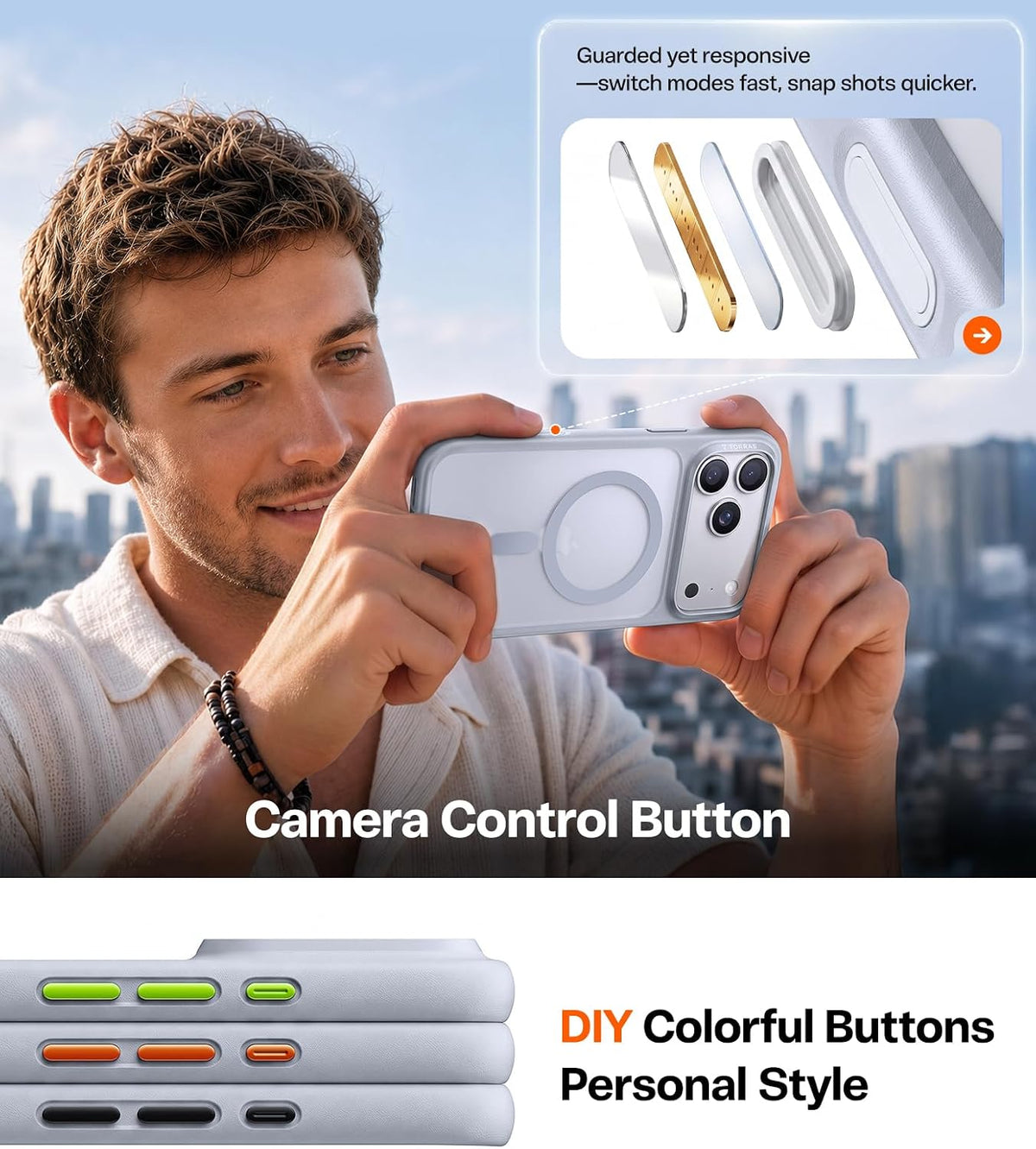 TORRAS Guardian-Mag case for iPhone 18 Pro – Camera control button and DIY colorful buttons for a personal style