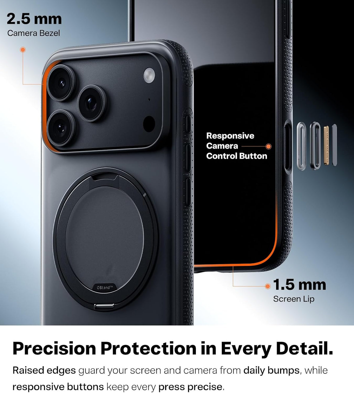 Ostand O3 Fitness 360° Magnetic Stand Case – 2.5mm camera bezel, 1.5mm screen lip and responsive camera control button