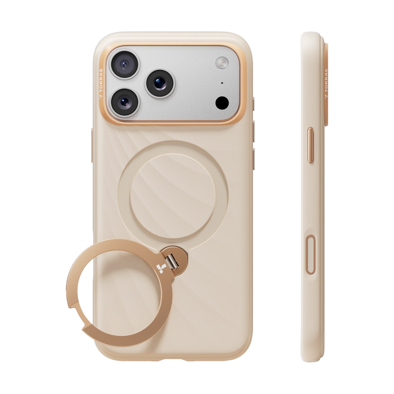 TORRAS Ostand Q3 Silicone Wind Limited case for iPhone 18 Pro/Pro Max Q3 Silicone in sand with a matching ring stand