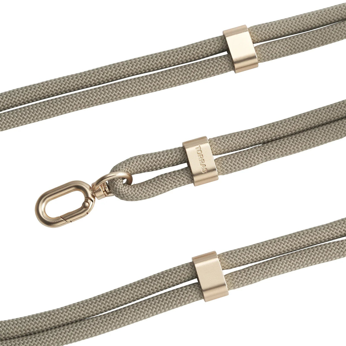 Close-up of the braided lanyard cord, gold slider and clasp