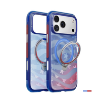 Ostand Q3 Air Football limited-edition case in blue with a red-white-and-blue star pattern and matching ring stand, front and back