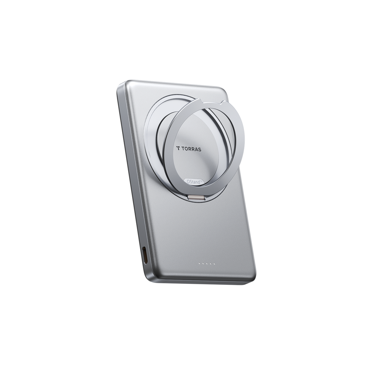 TORRAS MiniMag Ostand Power Bank 5k mAh in Grey with the kickstand folded out