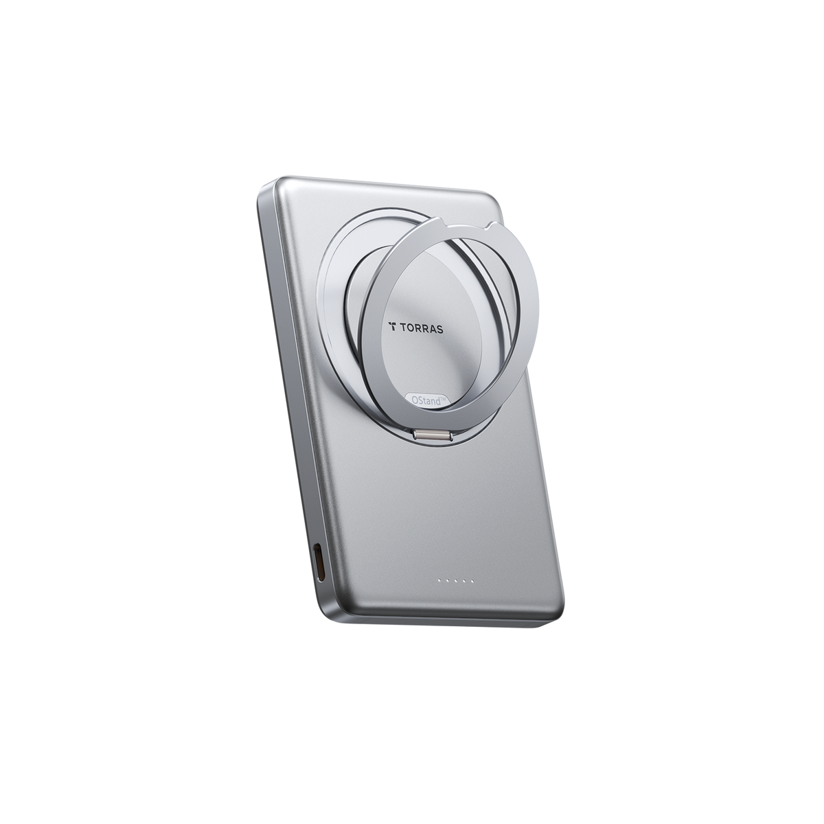 TORRAS MiniMag Ostand Power Bank 5k mAh in Grey with the kickstand folded out