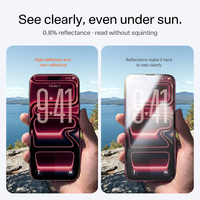 Two phones by a lake compared: the AR screen stays high definition while the other shows heavy reflections