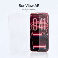 Two SunView AR sheets standing beside an iPhone, captioned sunlight, handled