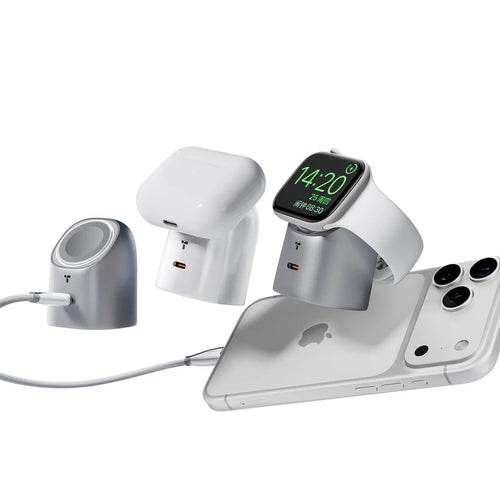 TORRAS Flasheye 45W Low-Temp Fast Charger-E with 45° Apple Watch view and wired USB-C charging