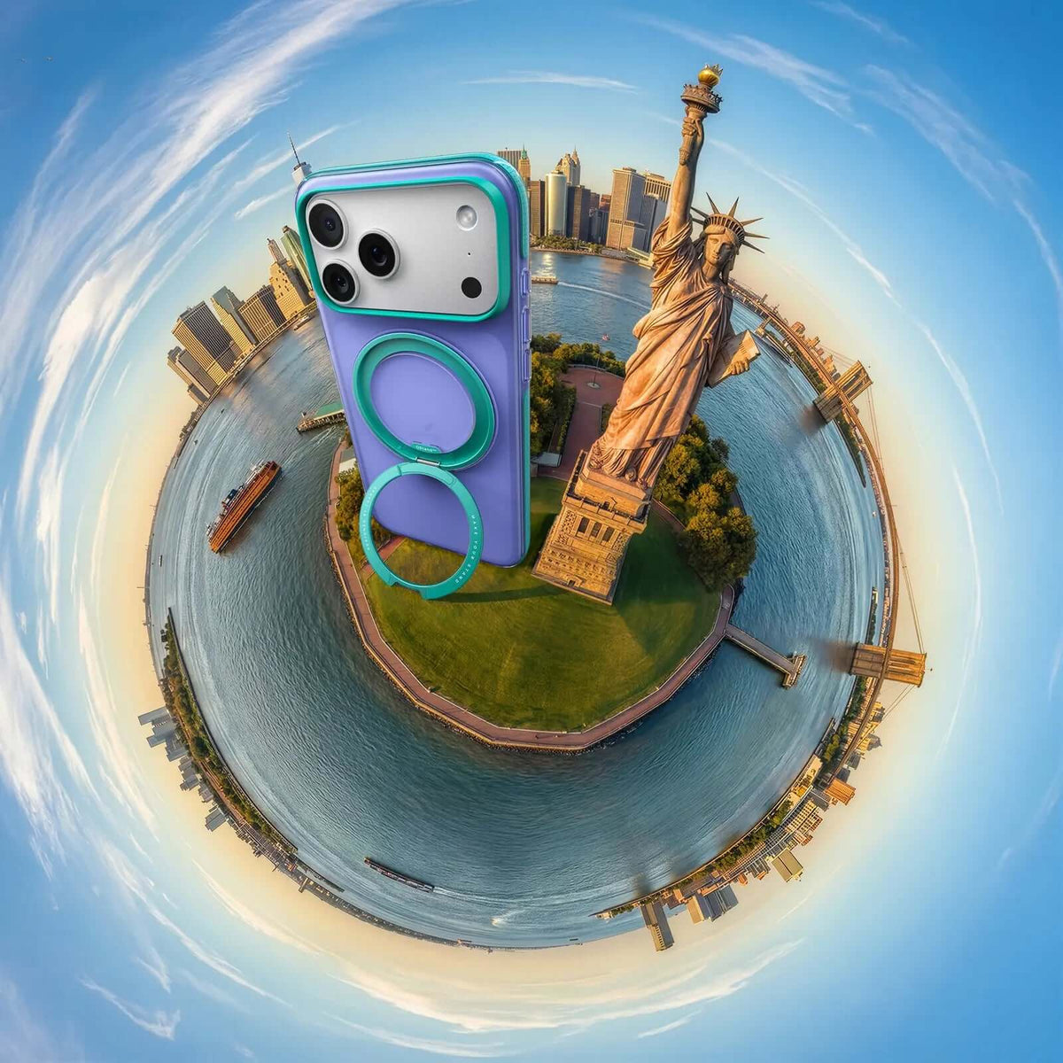 TORRAS Ostand O3 Hue Case for iPhone 17 Pro Max with 360° rotatable stand, colorful design, and MagSafe compatibility