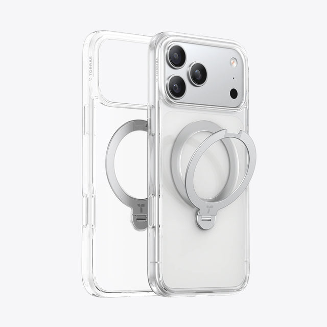 TORRAS Ostand Q3 Spin Case for iPhone 17 Pro Max with 360° spin stand, 18N magnetic hold, and 12 ft drop protection