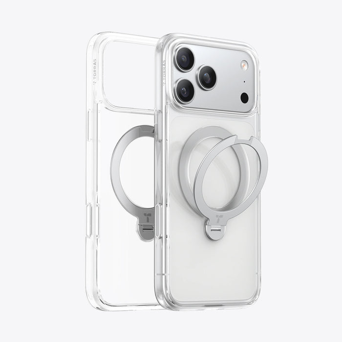 TORRAS Ostand Q3 Spin Case for iPhone 17 Pro Max with 360° spin stand, 18N magnetic hold, and 12 ft drop protection