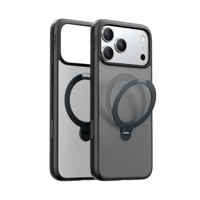 TORRAS Ostand Q3 Spin Case for iPhone 17 Pro Max with 360° spin stand, 18N magnetic hold, and 12 ft drop protection
