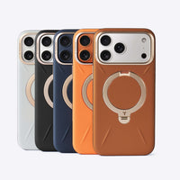 TORRAS Ostand Q3 VegSkin Case for iPhone 17 Pro Max with 360° spin stand and leather-inspired silicone fabric