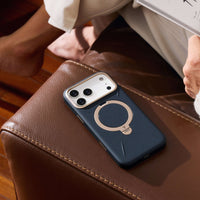TORRAS Ostand Q3 VegSkin Case for iPhone 17 Pro Max with 360° spin stand and leather-inspired silicone fabric