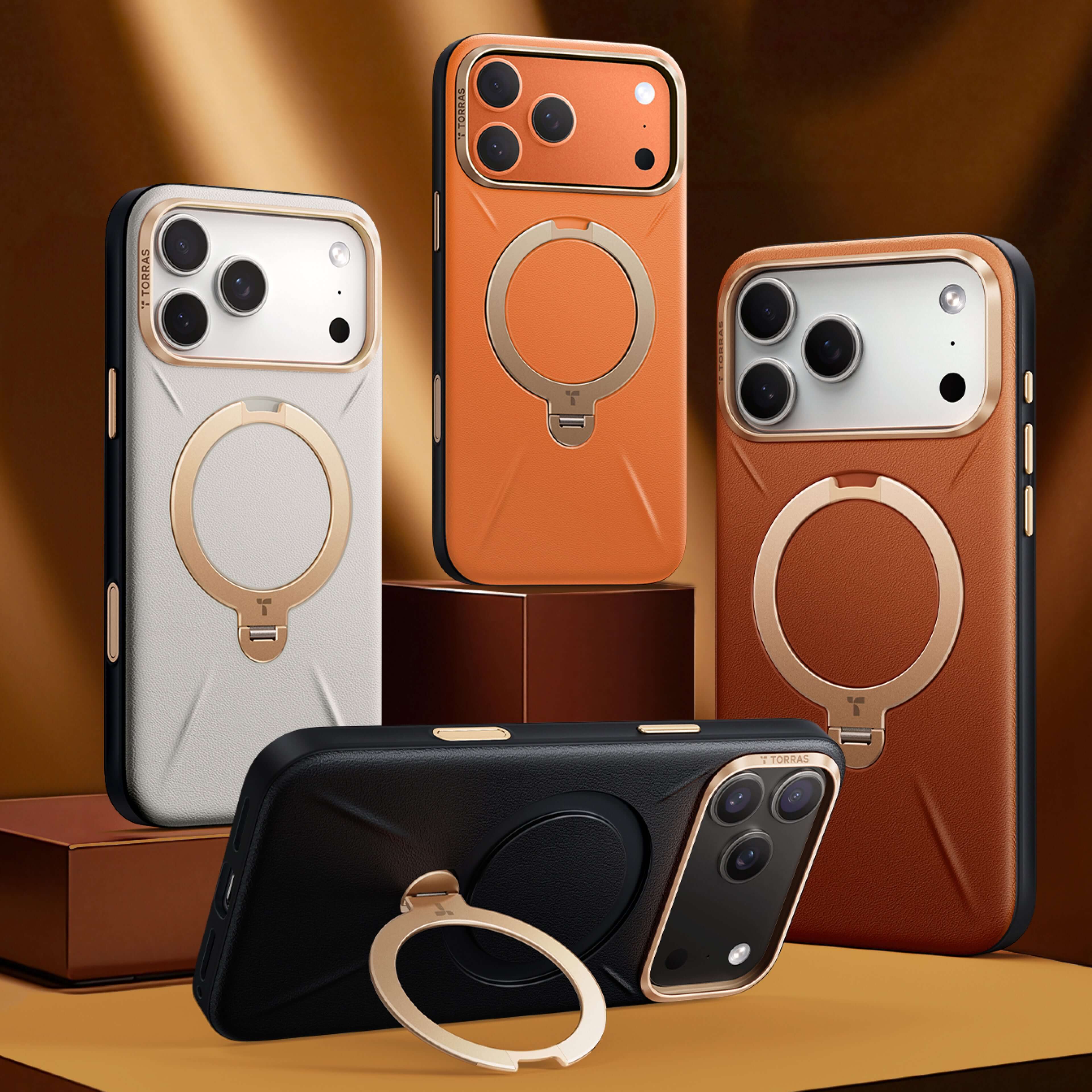 Ostand Q3 VegSkin Vegan Leather, iPhone 17 Pro | Torras Glass