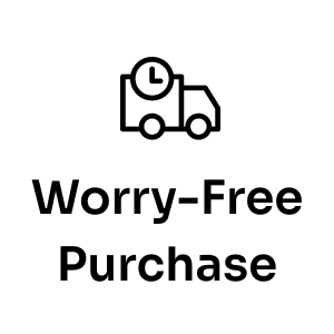 Worry-Free Purchase badge: a delivery van and clock icon above the wordmark