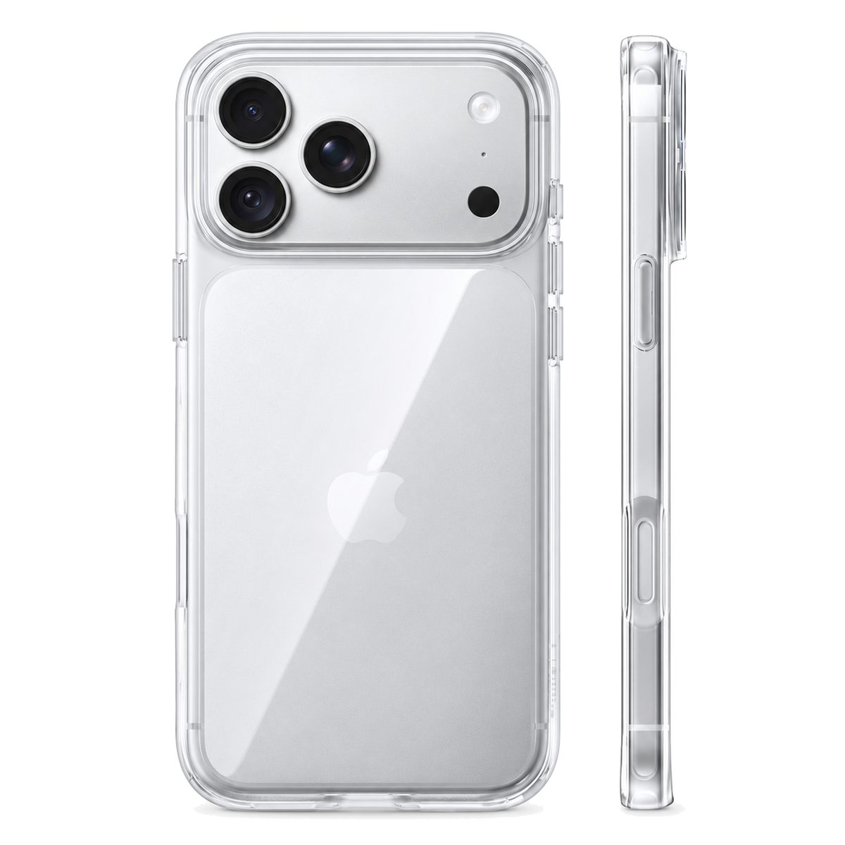 Crystal Clear TORRAS Crystal Clear anti-yellowing case on iPhone 17 Pro, back and side views