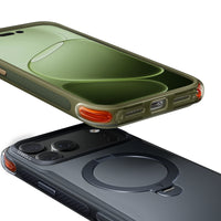 TORRAS Ostand Q3 Air Pro case for iPhone 18 Pro Max in sage green stacked over black, top-down view