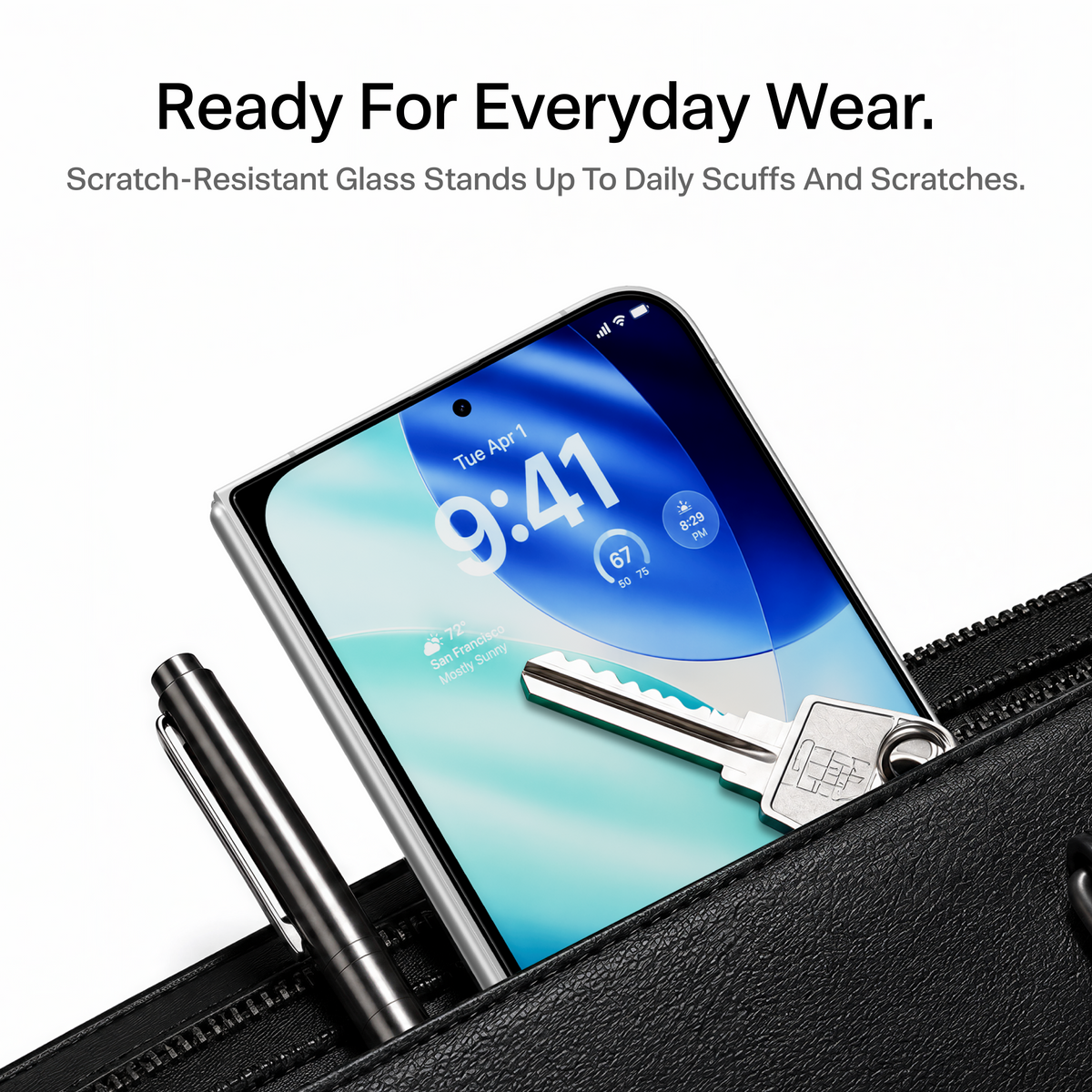 Ready for everyday wear — scratch-resistant glass stands up to keys and daily scuffs inside a bag