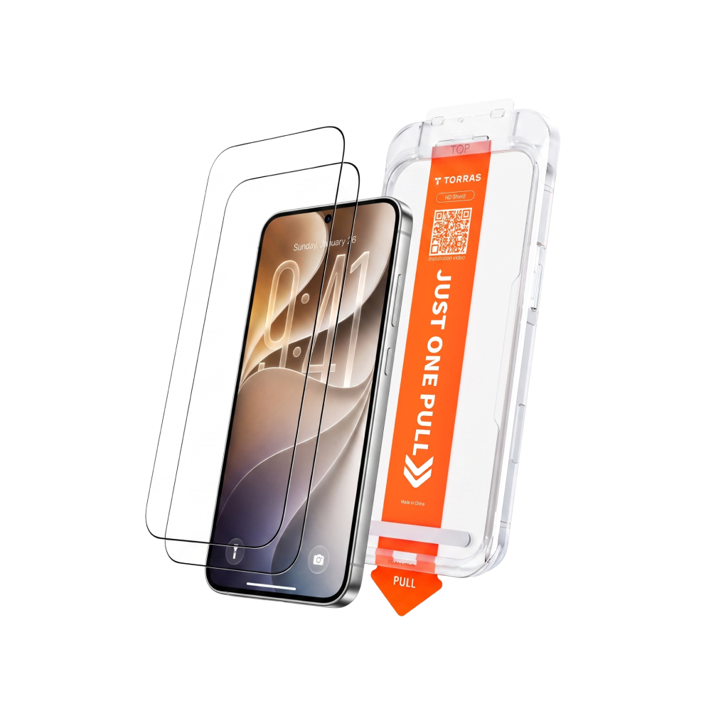 HD Shield Ultra sheets and one-pull installation tray beside a Samsung Galaxy, on black