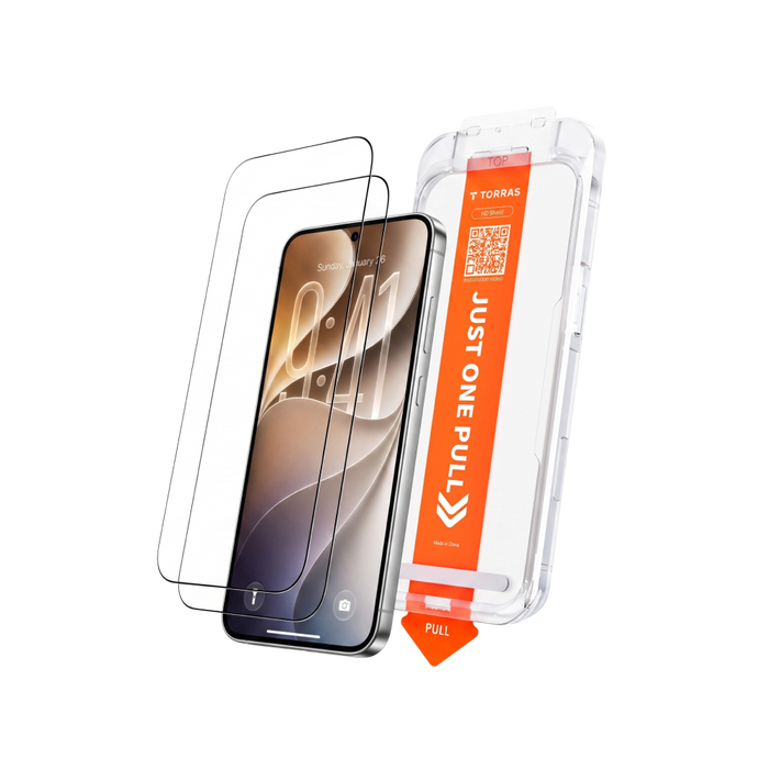 HD Shield Ultra two-pack and one-pull installation tray beside a Samsung Galaxy on black