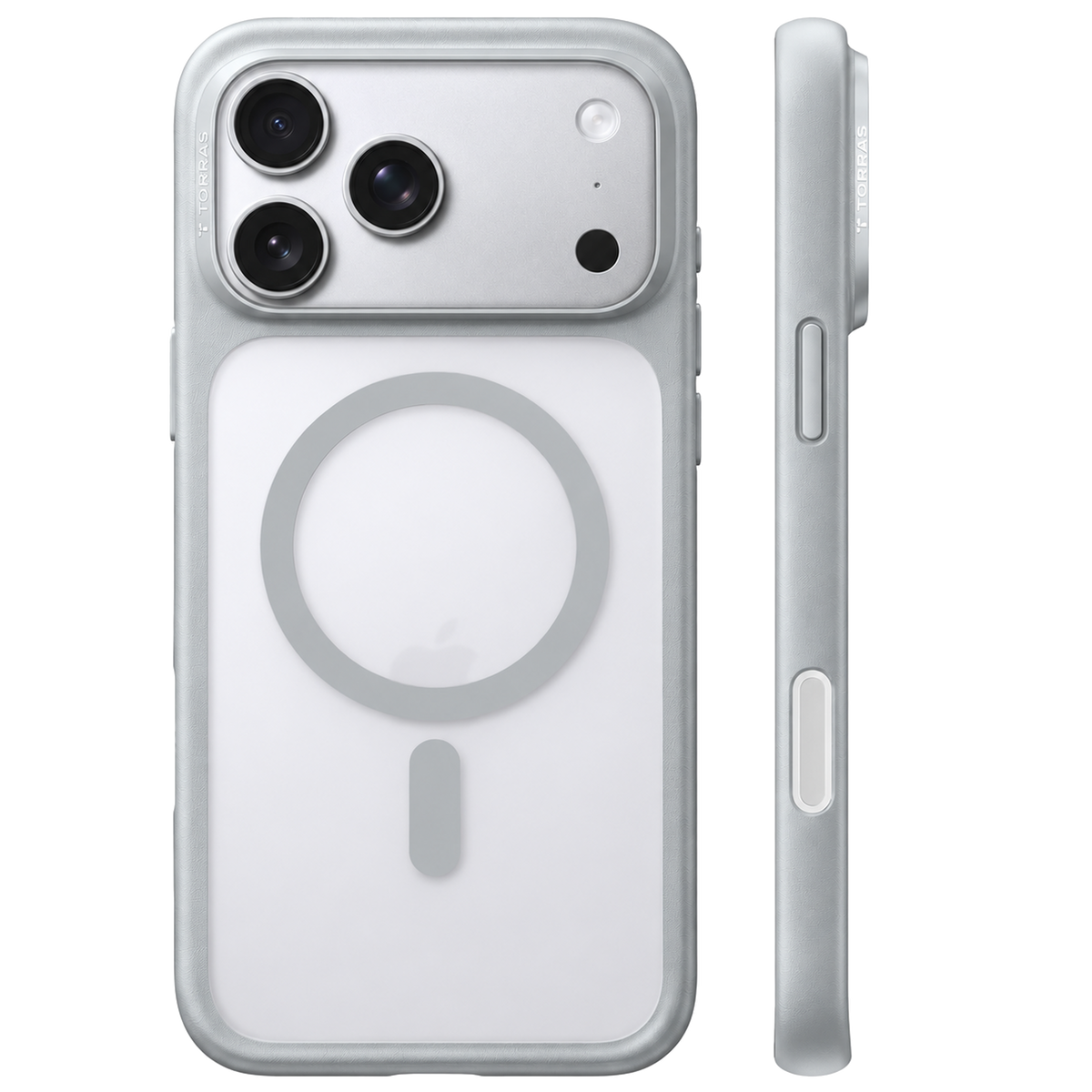 Silver Gray Guardian-Mag magnetic case on iPhone 18 Pro, back and side views