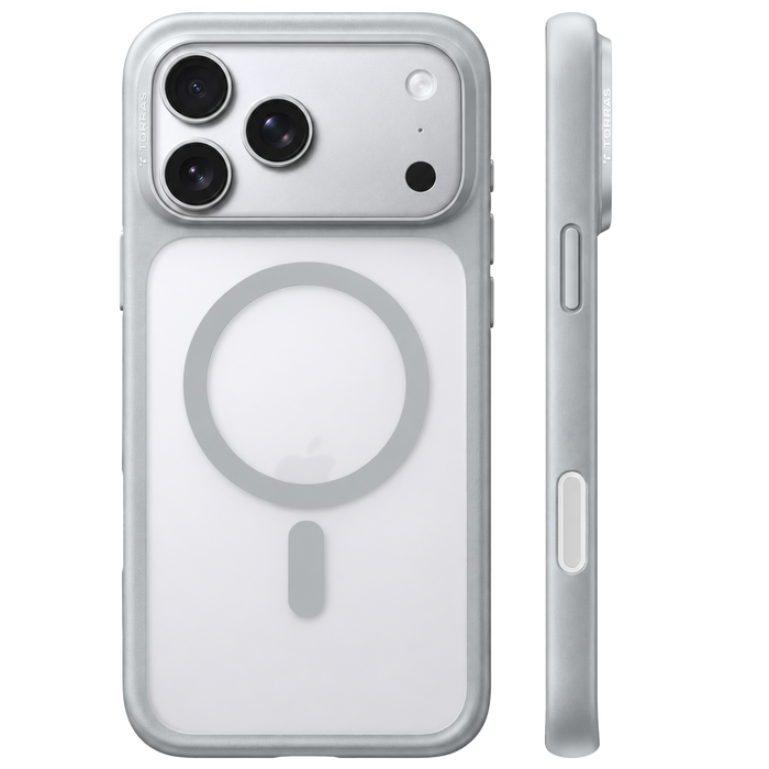 Silver Gray Guardian-Mag magnetic case on iPhone 18 Pro, back and side views