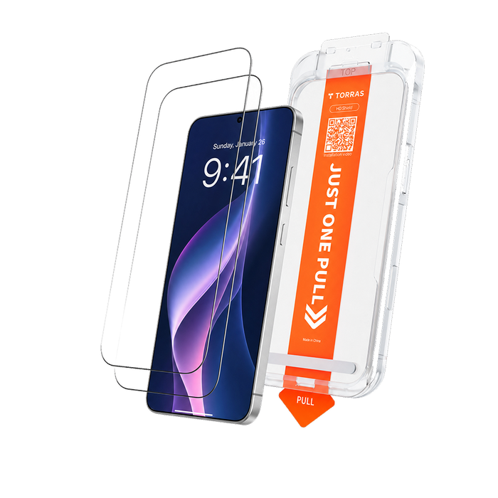 HD Shield Ultra sheets and one-pull tray beside a Galaxy S26 Ultra on black