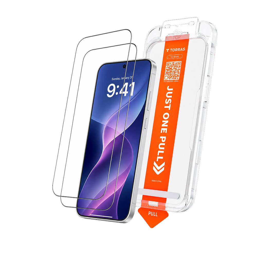 HD Shield Ultra sheets with the one-pull installation tray beside a Samsung Galaxy