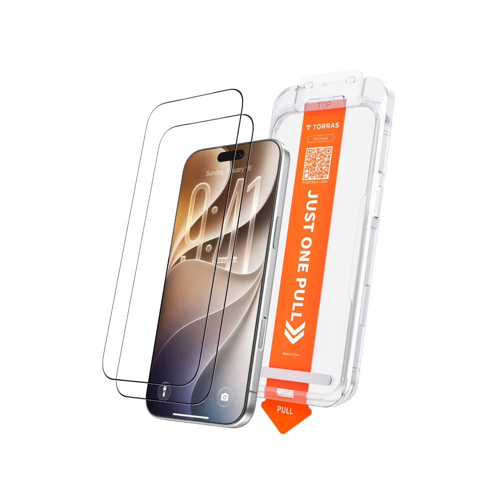 HD Shield Ultra 3X sheets with the one-pull installation tray beside an iPhone, on black