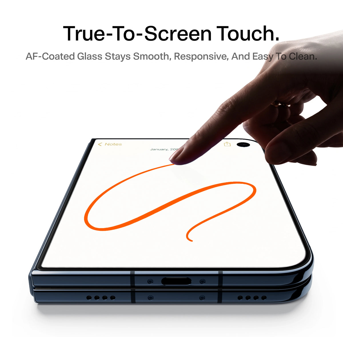 Drawing on the iPhone Duo outer display through HD Shield glass: AF coating keeps touch smooth and easy to clean