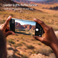 OrigArmor Prime anti-reflective screen protector for iPhone 18 Pro & 18 Pro Max - under 0.8% reflectance vs ordinary screen protectors near 4%