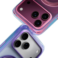 Close-up of two Bios Air camera corners, pink gradient above and blue-violet gradient below
