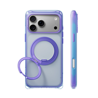Blue-to-violet Bios Air case with a purple ring stand on a silver iPhone 18 Pro Max, back and side views