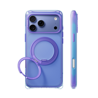 Moon Jellyfish Bios Air case on iPhone 18 Pro Max, back and side views: blue-violet translucent, purple ring