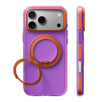 Purple Hue case with an orange ring stand on a silver iPhone 18 Pro Max, back and side views