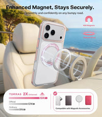Clear Pink Ostand O3 Light on a car magnetic mount — 2X enhanced N56 magnets, 18N hold, compatible with MagSafe accessories